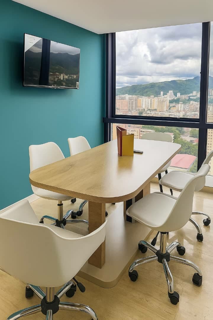 Sala de reuniones de 6 personas con mesa larga